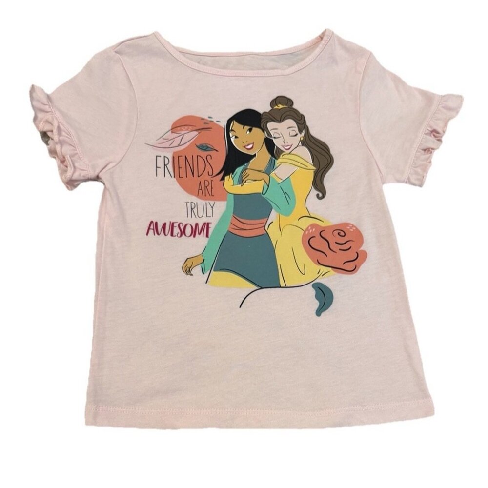 Disney Princess Pink T-shirt size XS 4 Mulan Belle Friends Are Truly Awesome